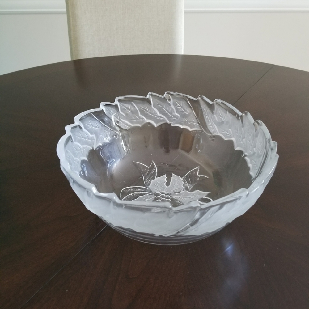 Glass Bowl with Etched Holly Design